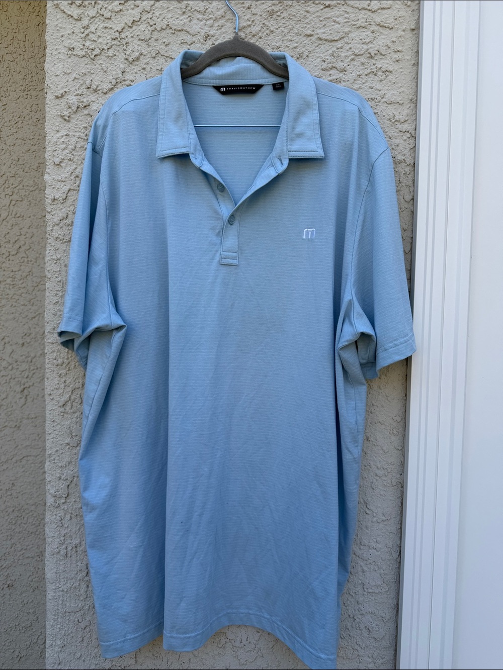 Travis Mathew Men's Lught Blue Striped Short Sleeve Polo Golf Shirt Size XXL